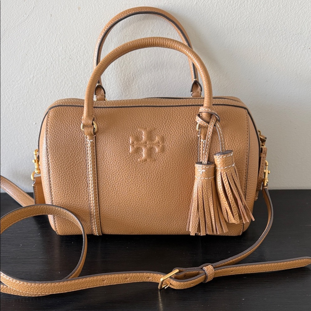 Tory Burch Thea Satchel Cognac  Pebbled Leather with Tassel